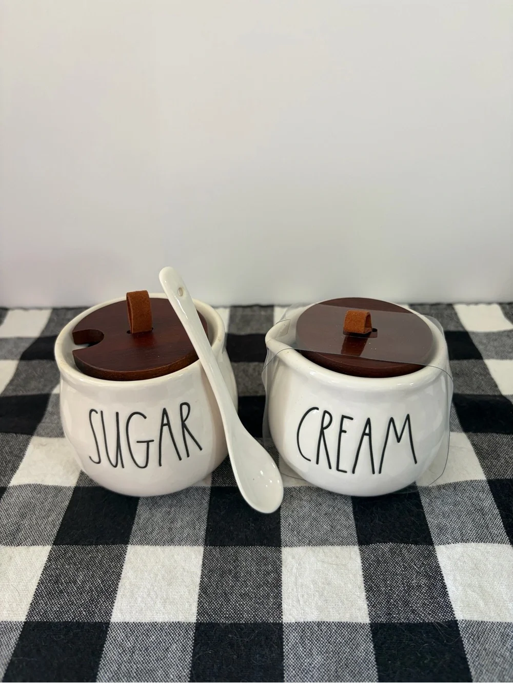 Rae Dunn White Ceramic Sugar & Cream Set with Brown Lids